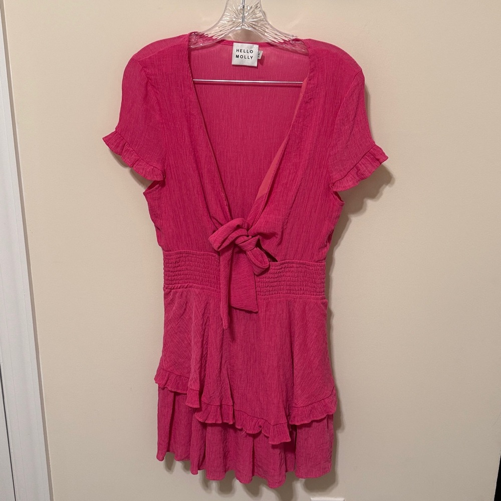 Hello Molly Women’s Berry Pie Mini Tie-Front Dress with Bottom Ruffles / Size L